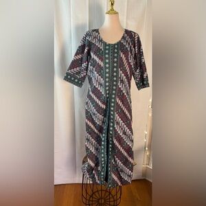 Boho Ethnic Kaftan Dress – Maroon & Teal Print – Size M